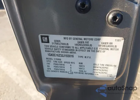 2002 GMC Yukon Xl 1500 Slt z USA, uszkodzony, nr VIN 1GKEC16Z32J183016